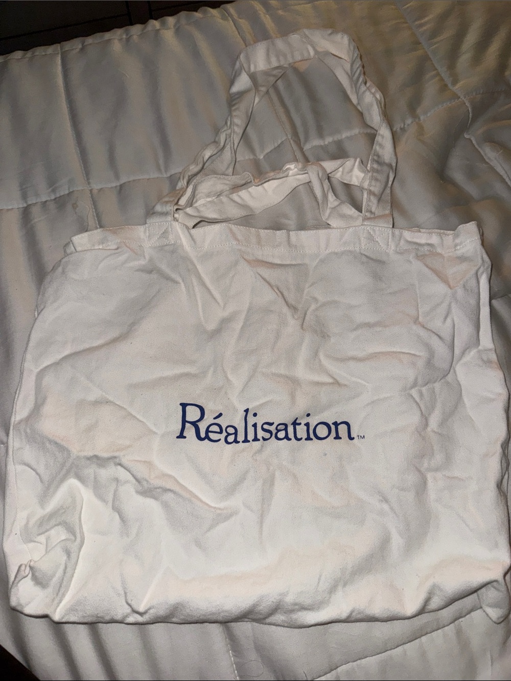 Realisation Par White Canvas Tote with Navy Logo